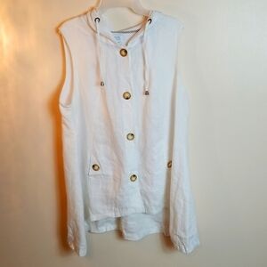 Sigrid Olsen 100% linen white tunic cover up with hood size large with pockets